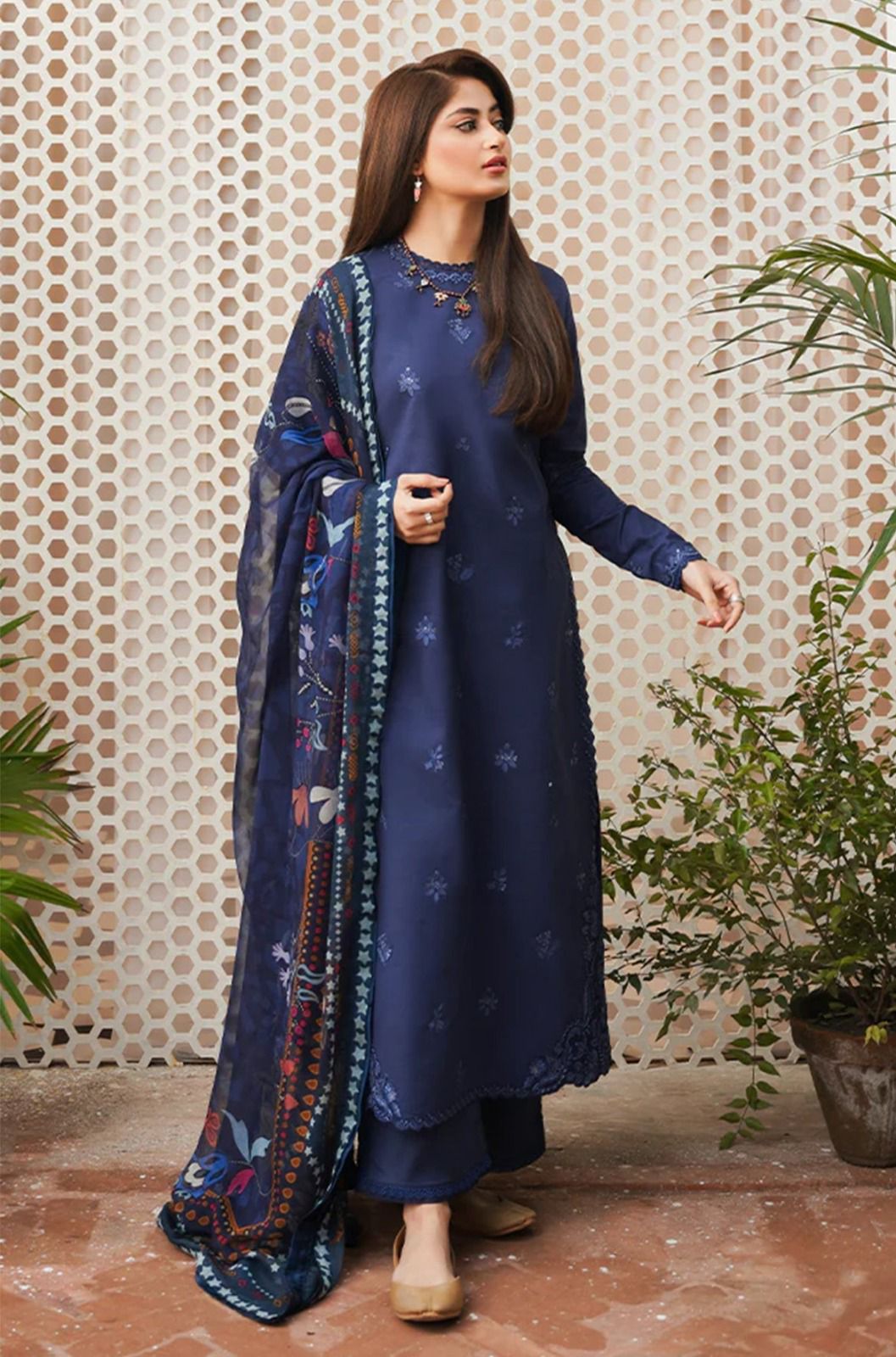 3PC Unstitched Embroidery Suit-HH18